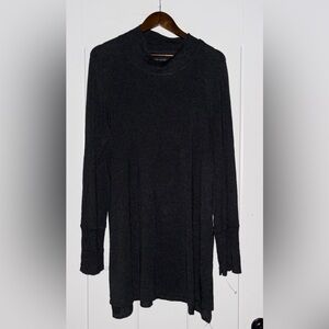 Eileen Fisher Cowl Neck Viscose Tunic Sweater Black L Minimalist Luxe Essential‎